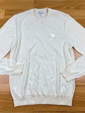Versace Collection Wool Sweater Mens L Cream Medusa Crewneck